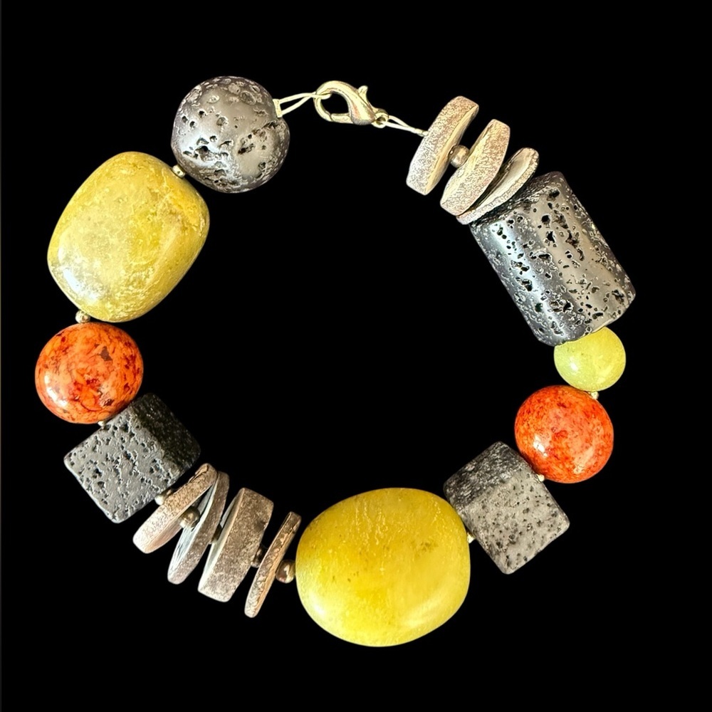 Handmade Elegant Chunky Bracelet  in yellows, brown and orange fall colors